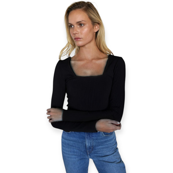 The Range NYC Tops - NWT The Range Alloy Ribbed Top Black Elastic Banded Long Sleeve Size XS fits Med